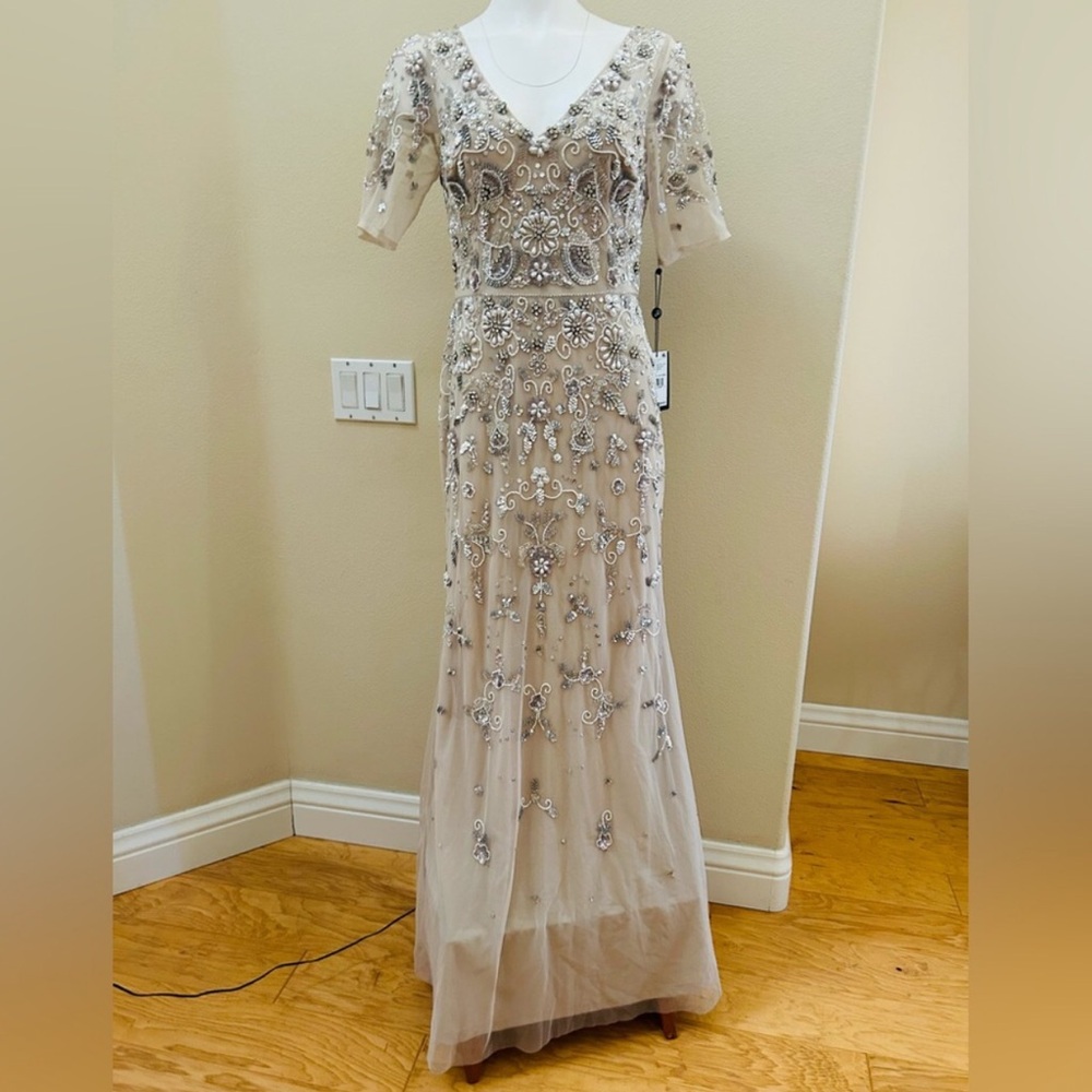 Elegant Cream Embellished Evening Gown